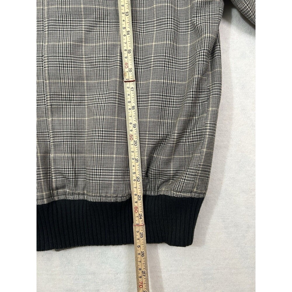 Zara Man Large Gray Black Glen Check Bomber Jacket 100% Cotton Harrington Plaid - Picture 6 of 8